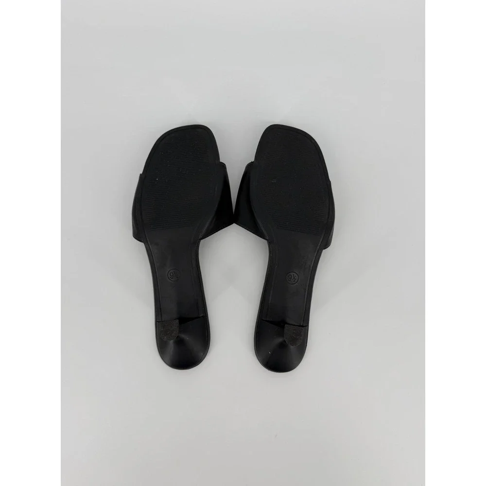 A New Day Womens Black Square Toe Turn Lock Kitten Heel Slide Sandals Size 9.5